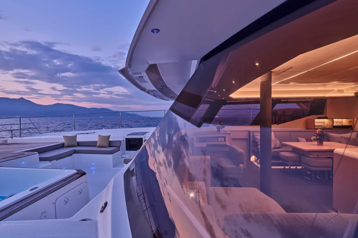 Ariva, a Fountaine Pajot Power 67 catamaran at Kontokali, Greece