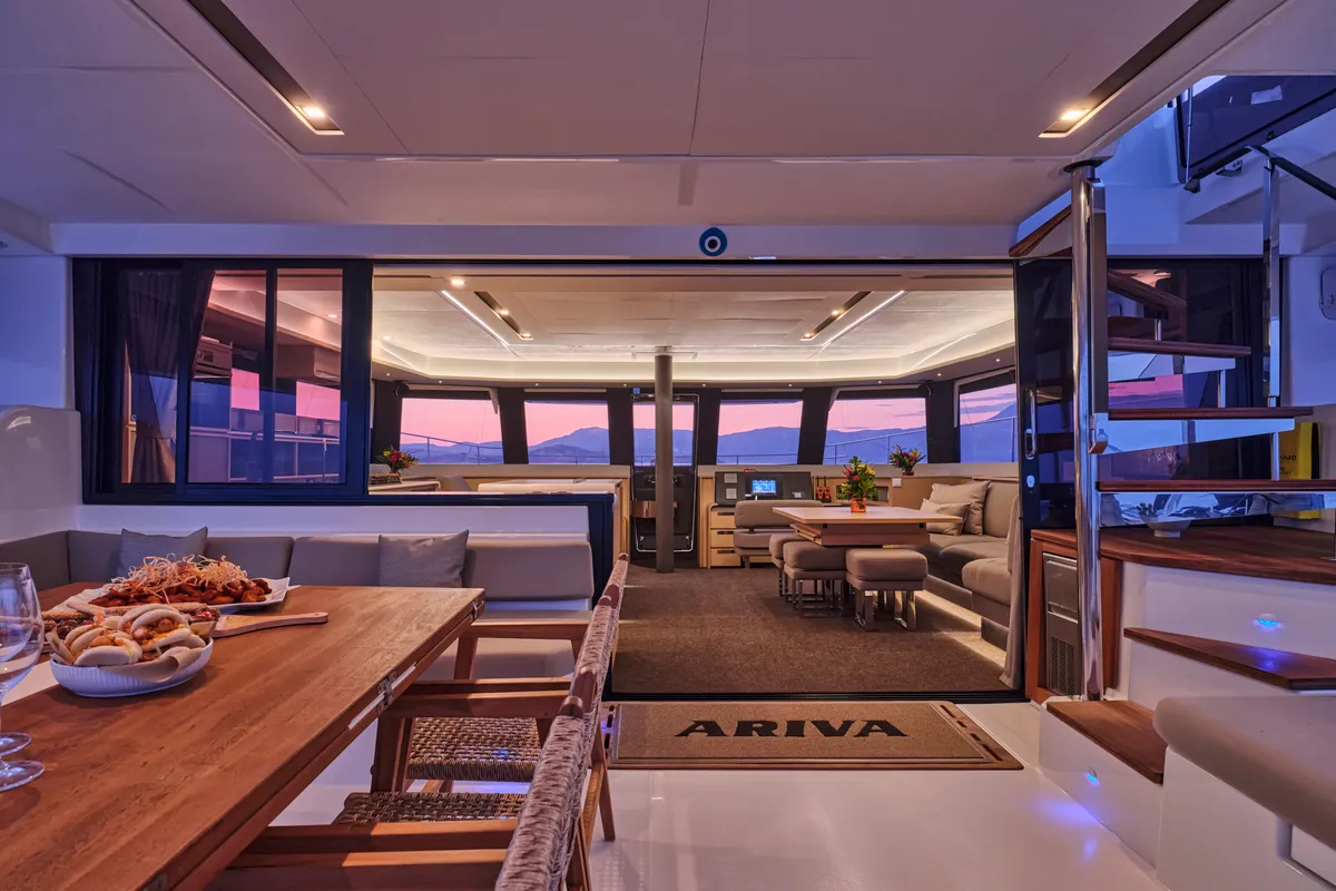 Ariva, a Fountaine Pajot Power 67 catamaran at Kontokali, Greece