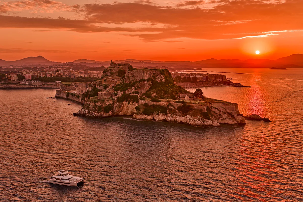 Ariva, a Fountaine Pajot Power 67 catamaran at Kontokali, Greece