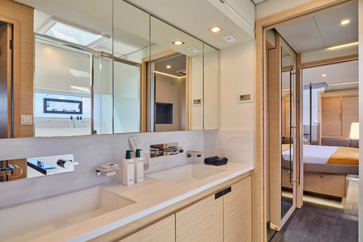 Ariva, a Fountaine Pajot Power 67 catamaran at Kontokali, Greece