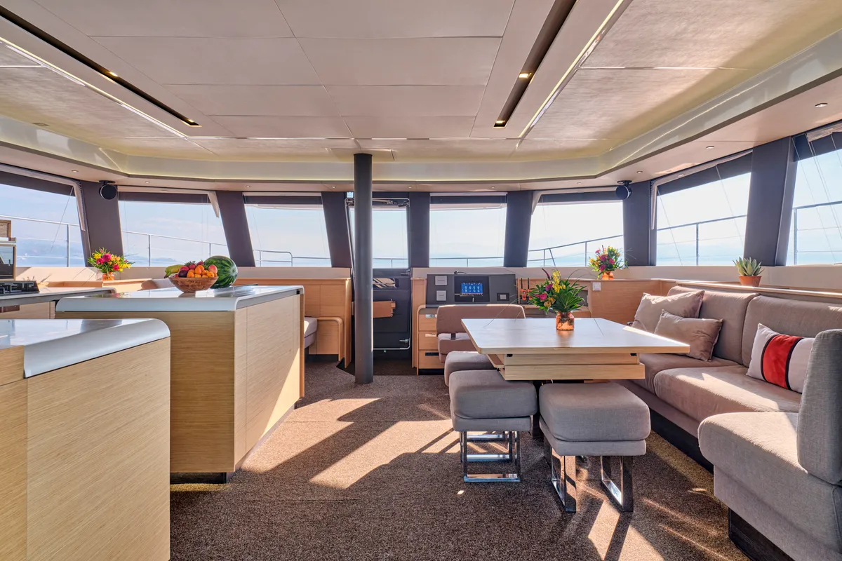 Ariva, a Fountaine Pajot Power 67 catamaran at Kontokali, Greece