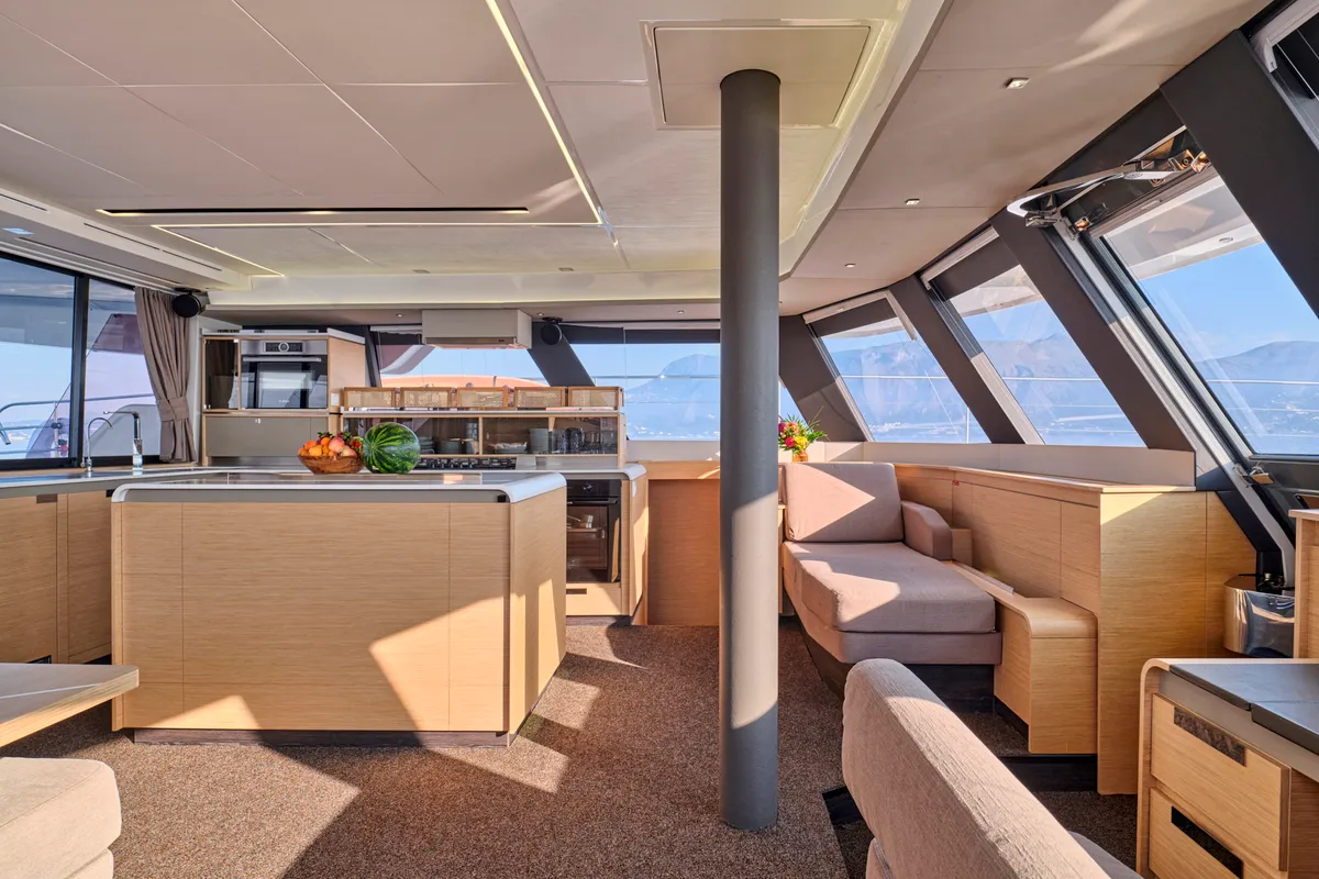 Ariva, a Fountaine Pajot Power 67 catamaran at Kontokali, Greece
