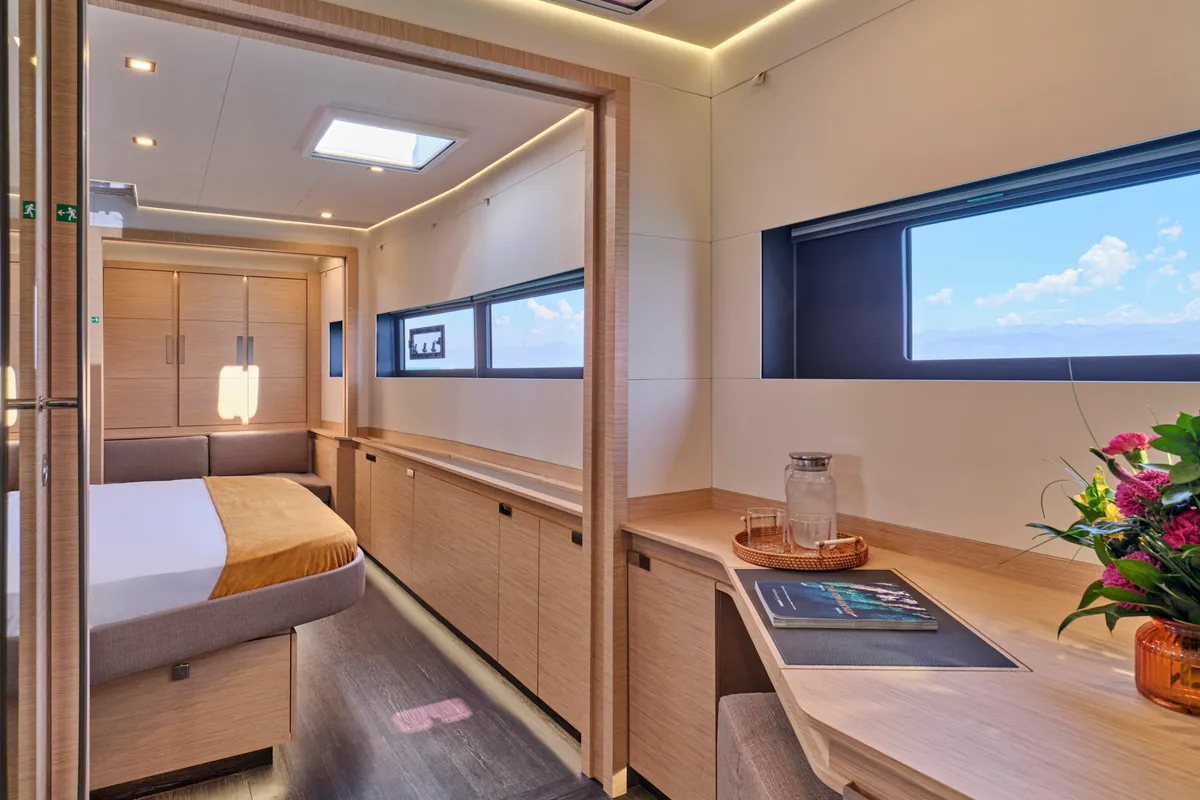 Ariva, a Fountaine Pajot Power 67 catamaran at Kontokali, Greece