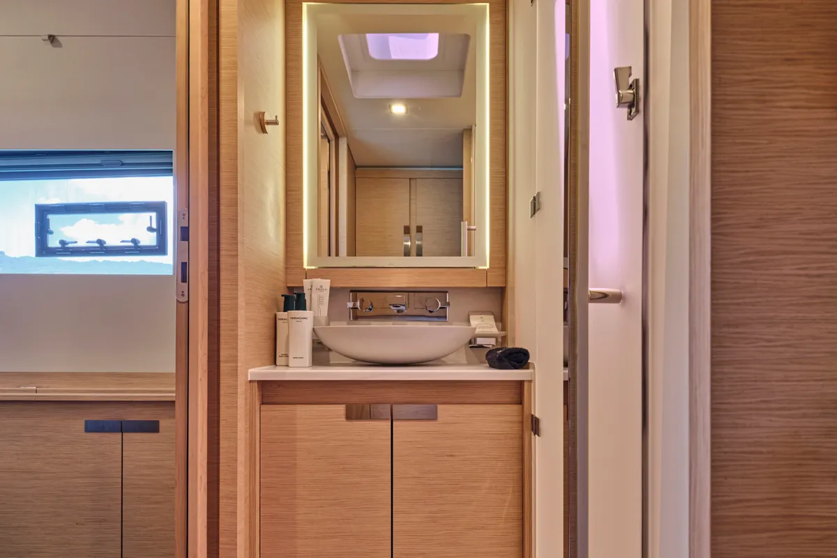 Ariva, a Fountaine Pajot Power 67 catamaran at Kontokali, Greece