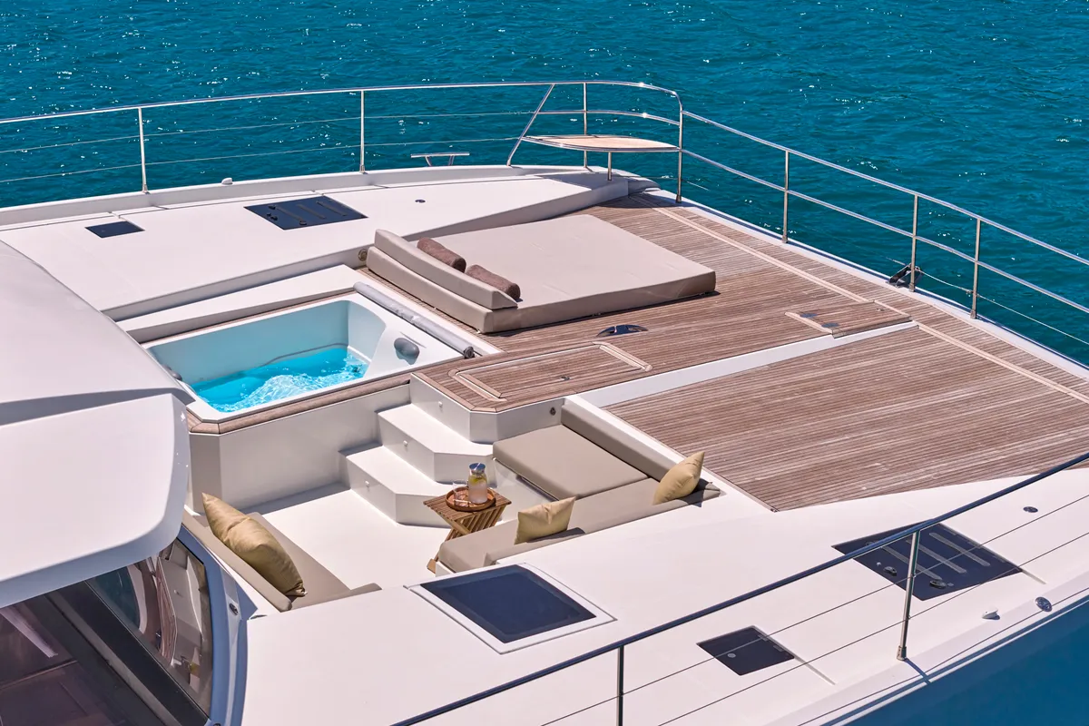 Ariva, a Fountaine Pajot Power 67 catamaran at Kontokali, Greece