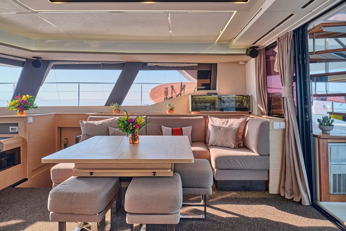 Ariva, a Fountaine Pajot Power 67 catamaran at Kontokali, Greece