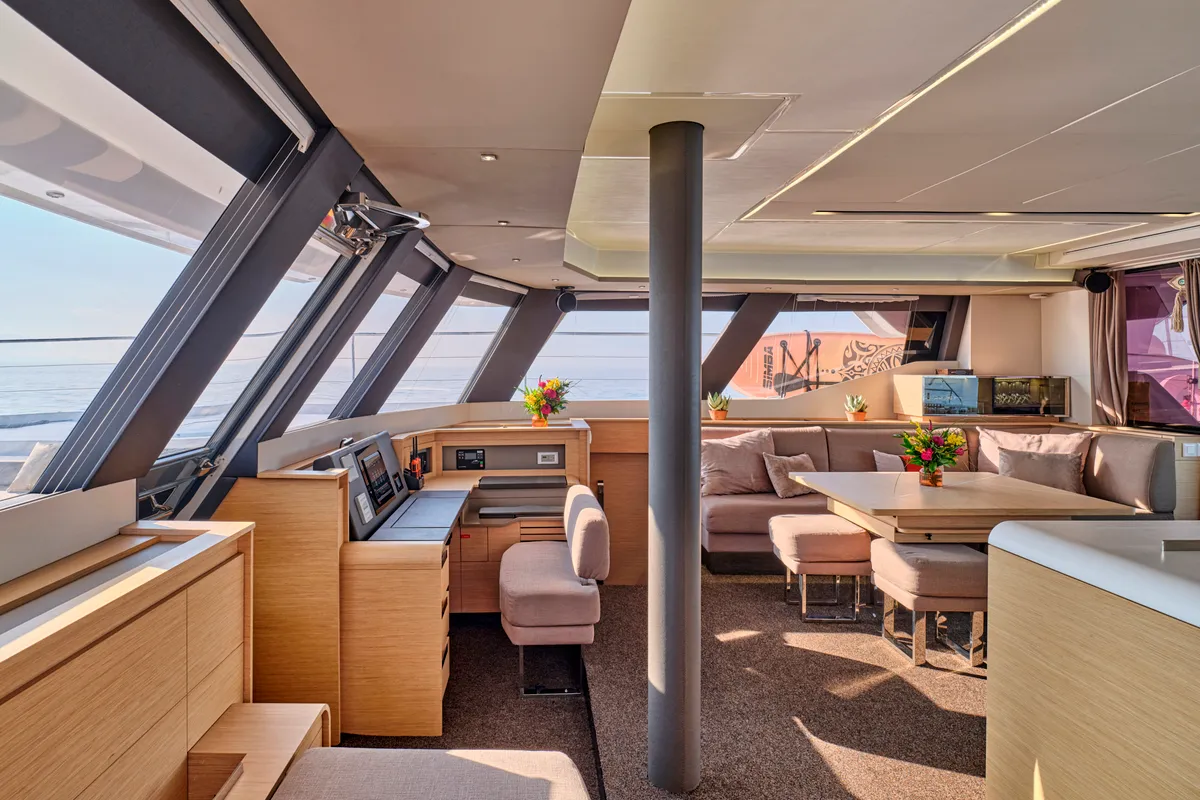 Ariva, a Fountaine Pajot Power 67 catamaran at Kontokali, Greece