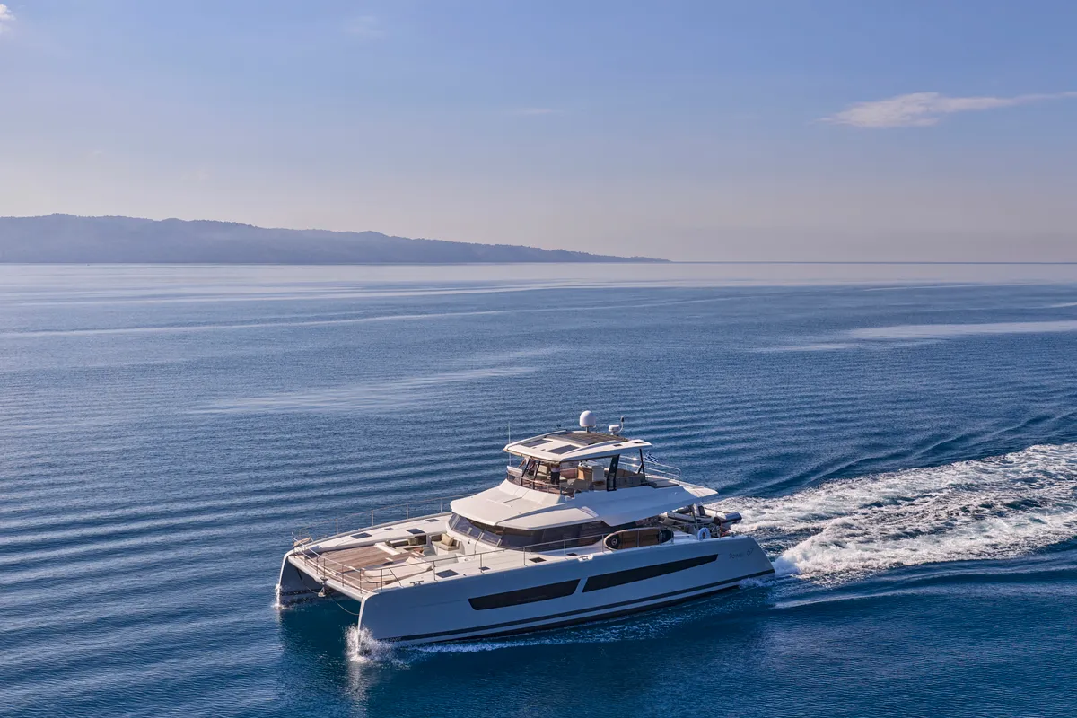 Ariva, a Fountaine Pajot Power 67 catamaran at Kontokali, Greece