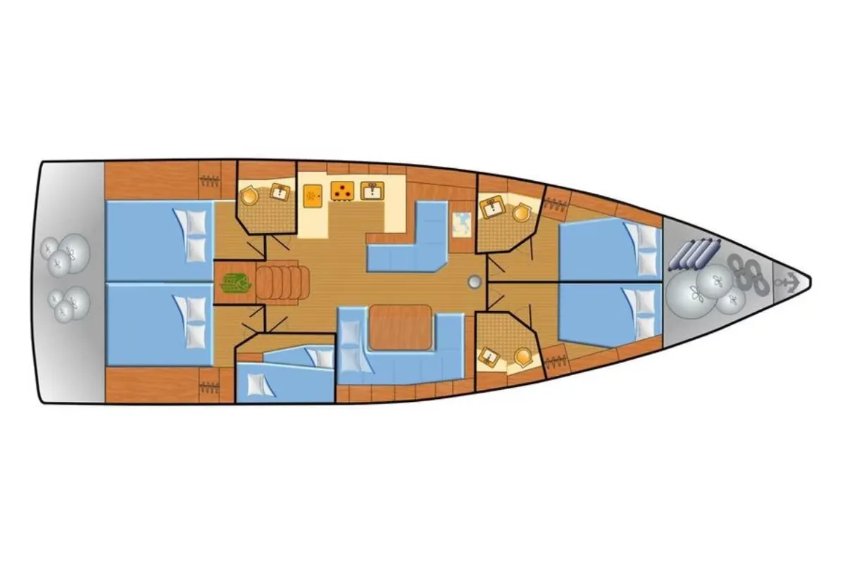 Floor plan of Alboran Mary-Anne (Radazul), a Beneteau Oceanis 51.1 sailboat at El Rosario, Spain