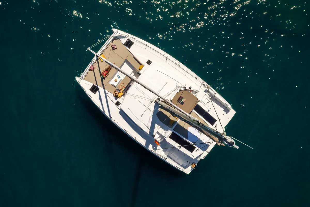 Exterior view of Nedo, a Bali 4.2 catamaran at Seget Donji, Croatia