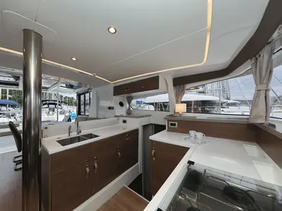 Galley of Open Office, a Bali 4.2 catamaran at Grad Trogir, Croatia