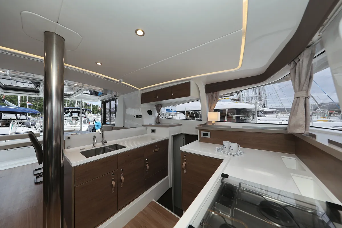 Galley of Open Office, a Bali 4.2 catamaran at Grad Trogir, Croatia