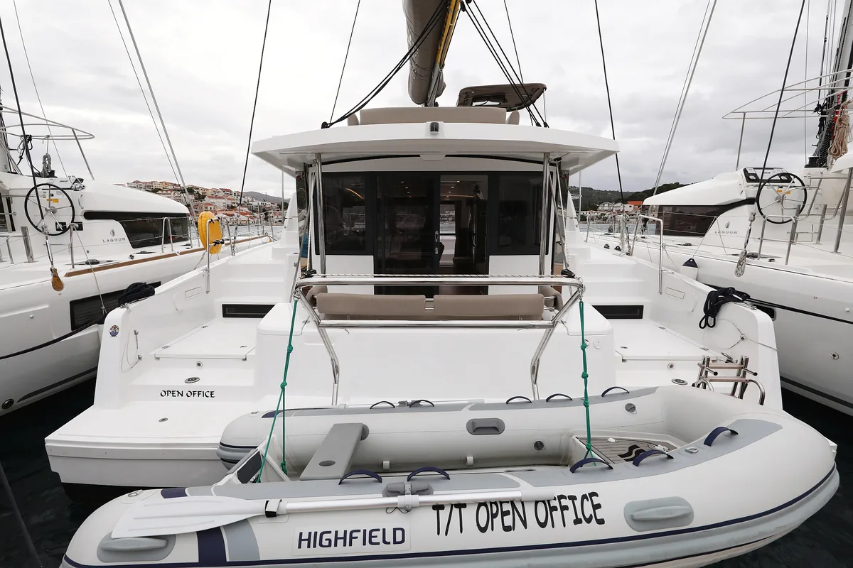 Exterior view of Open Office, a Bali 4.2 catamaran at Grad Trogir, Croatia