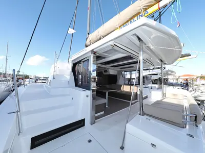 Deck of Open Office, a Bali 4.2 catamaran at Grad Trogir, Croatia