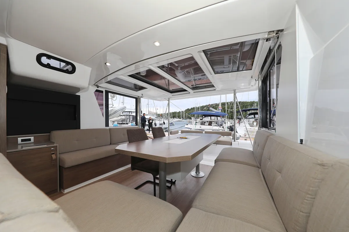 Salon of Open Office, a Bali 4.2 catamaran at Grad Trogir, Croatia
