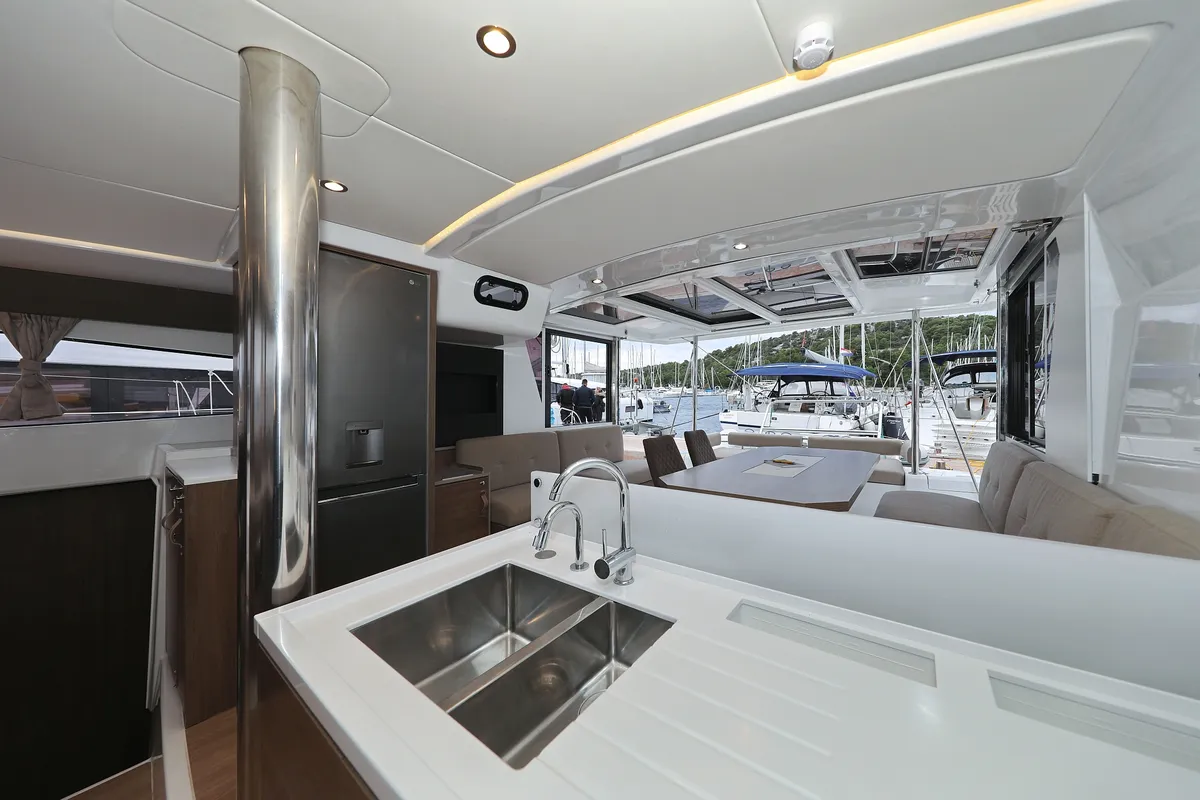Galley of Open Office, a Bali 4.2 catamaran at Grad Trogir, Croatia