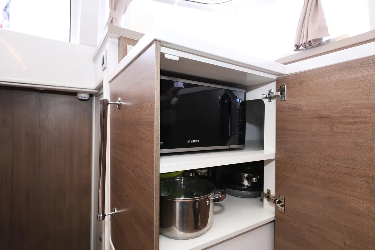 Galley of Open Office, a Bali 4.2 catamaran at Grad Trogir, Croatia