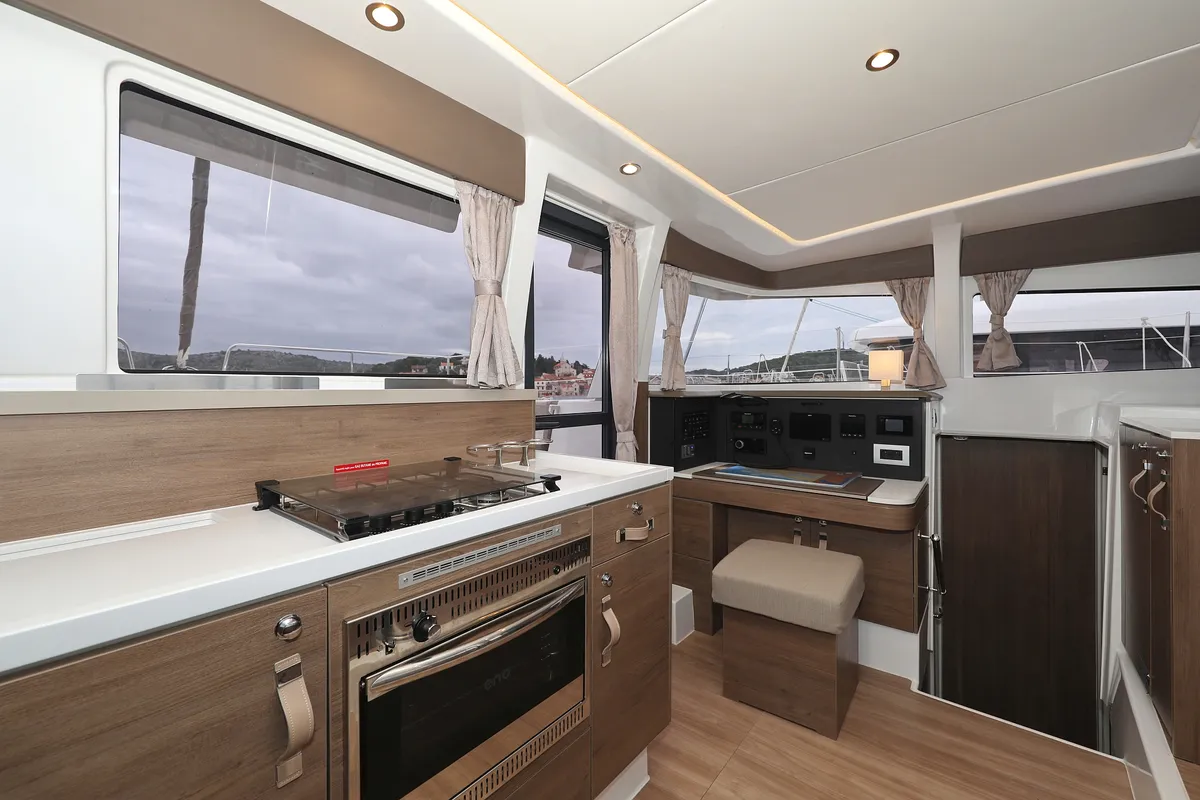 Galley of Open Office, a Bali 4.2 catamaran at Grad Trogir, Croatia