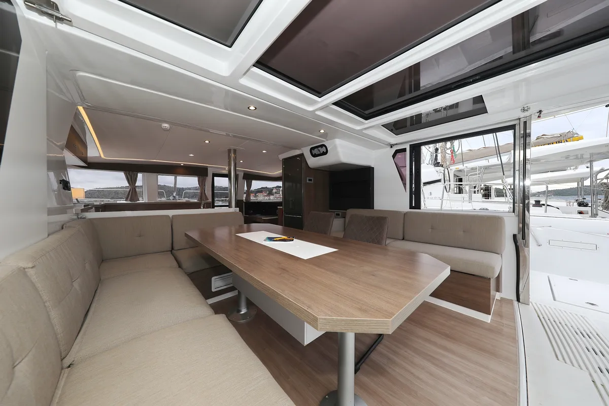 Salon of Open Office, a Bali 4.2 catamaran at Grad Trogir, Croatia