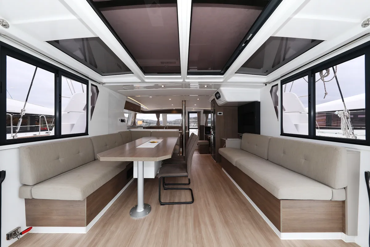 Salon of Open Office, a Bali 4.2 catamaran at Grad Trogir, Croatia
