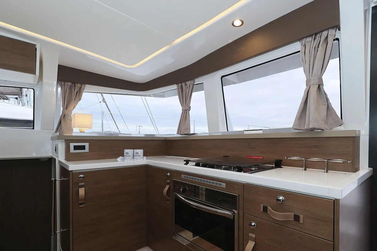 Galley of Open Office, a Bali 4.2 catamaran at Grad Trogir, Croatia