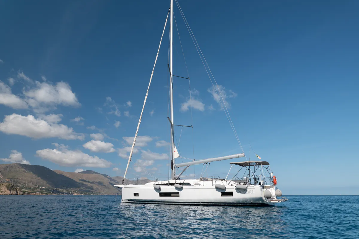Exterior view of giugioma, a Beneteau Oceanis 46.1 sailboat at Palermo, Italy