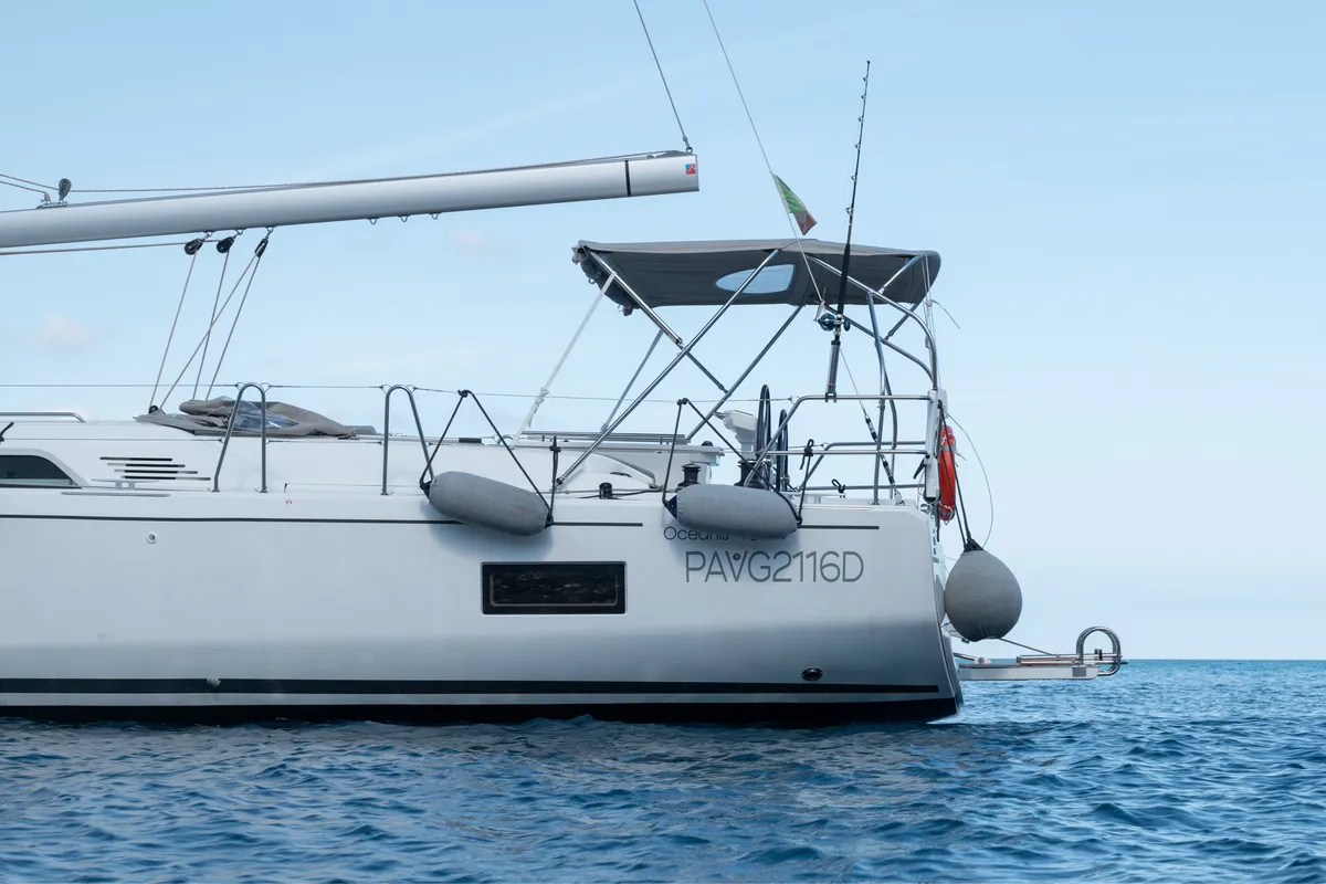 Exterior view of giugioma, a Beneteau Oceanis 46.1 sailboat at Palermo, Italy