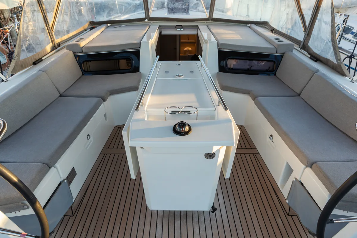 Cockpit of giugioma, a Beneteau Oceanis 46.1 sailboat at Palermo, Italy