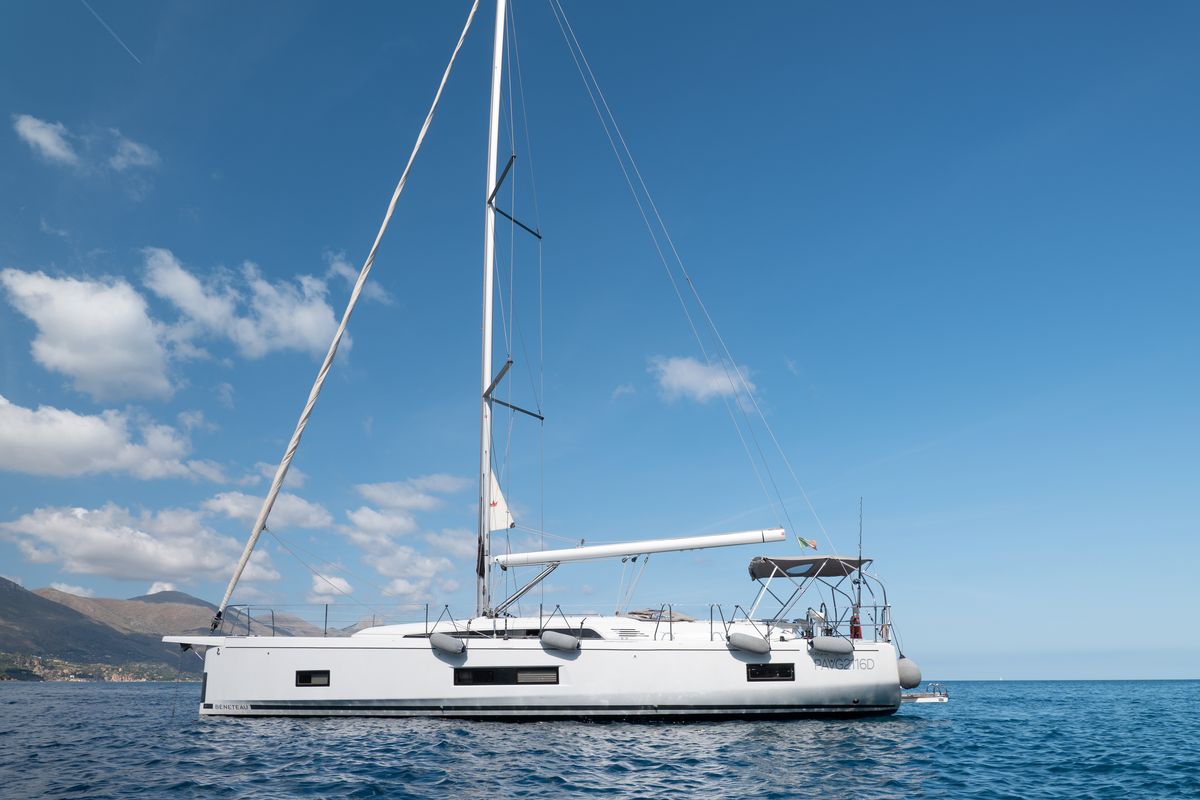 Exterior view of giugioma, a Beneteau Oceanis 46.1 sailboat at Palermo, Italy