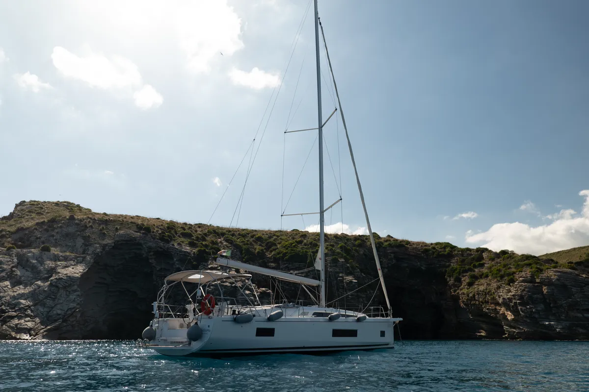 Exterior view of giugioma, a Beneteau Oceanis 46.1 sailboat at Palermo, Italy