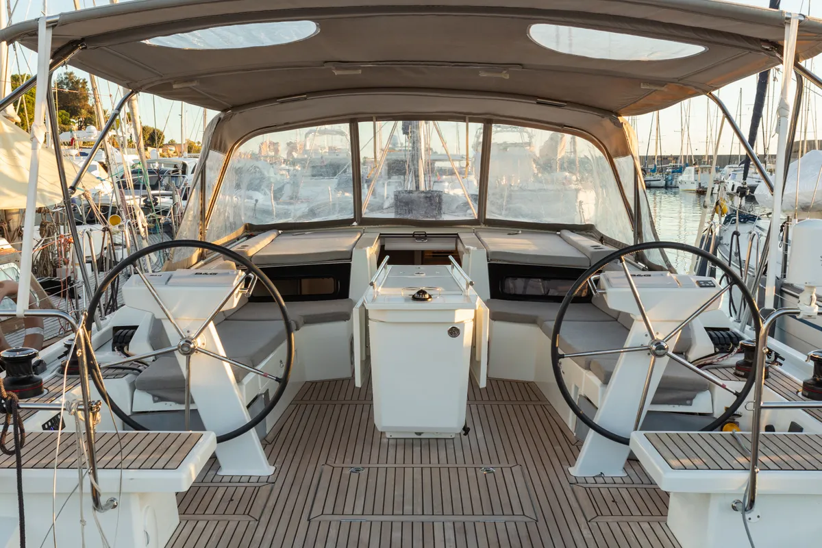 Cockpit of giugioma, a Beneteau Oceanis 46.1 sailboat at Palermo, Italy