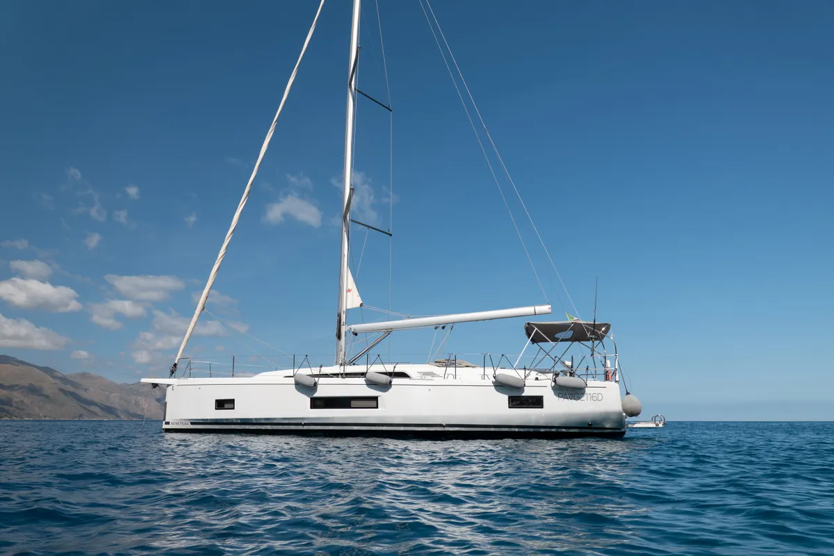 Exterior view of giugioma, a Beneteau Oceanis 46.1 sailboat at Palermo, Italy
