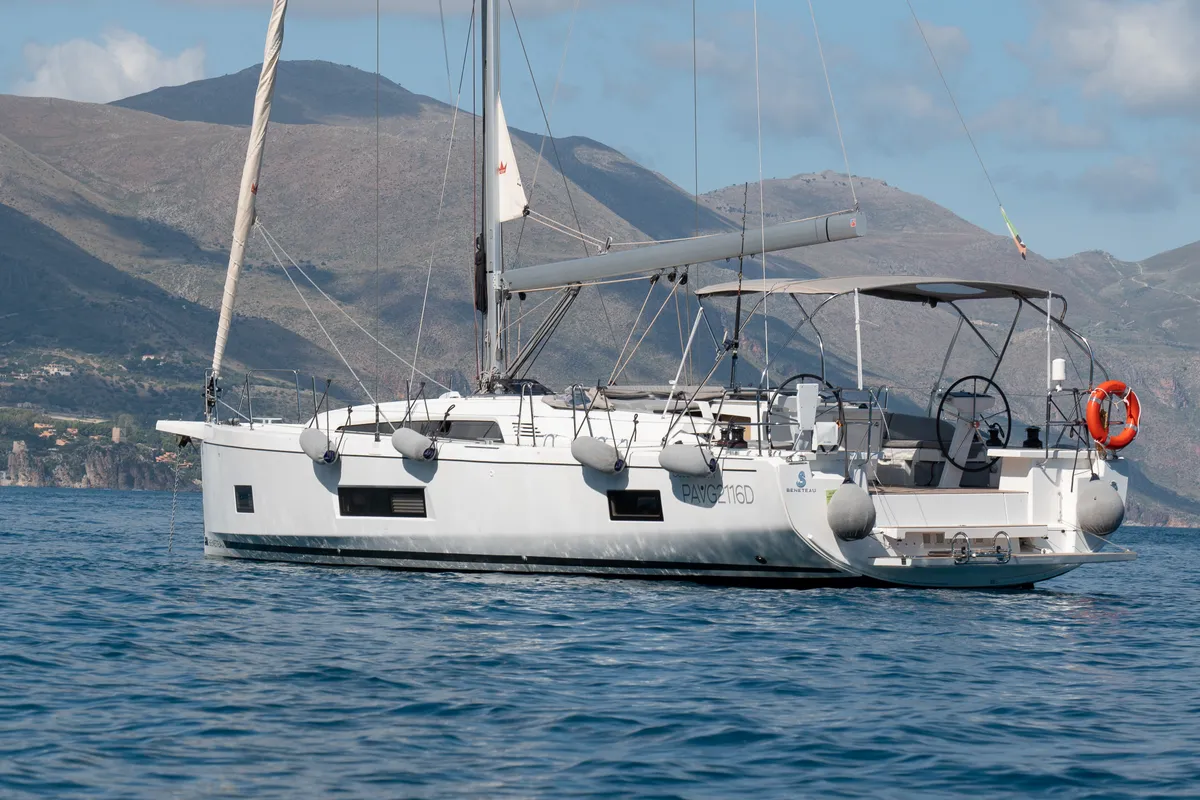 Exterior view of giugioma, a Beneteau Oceanis 46.1 sailboat at Palermo, Italy