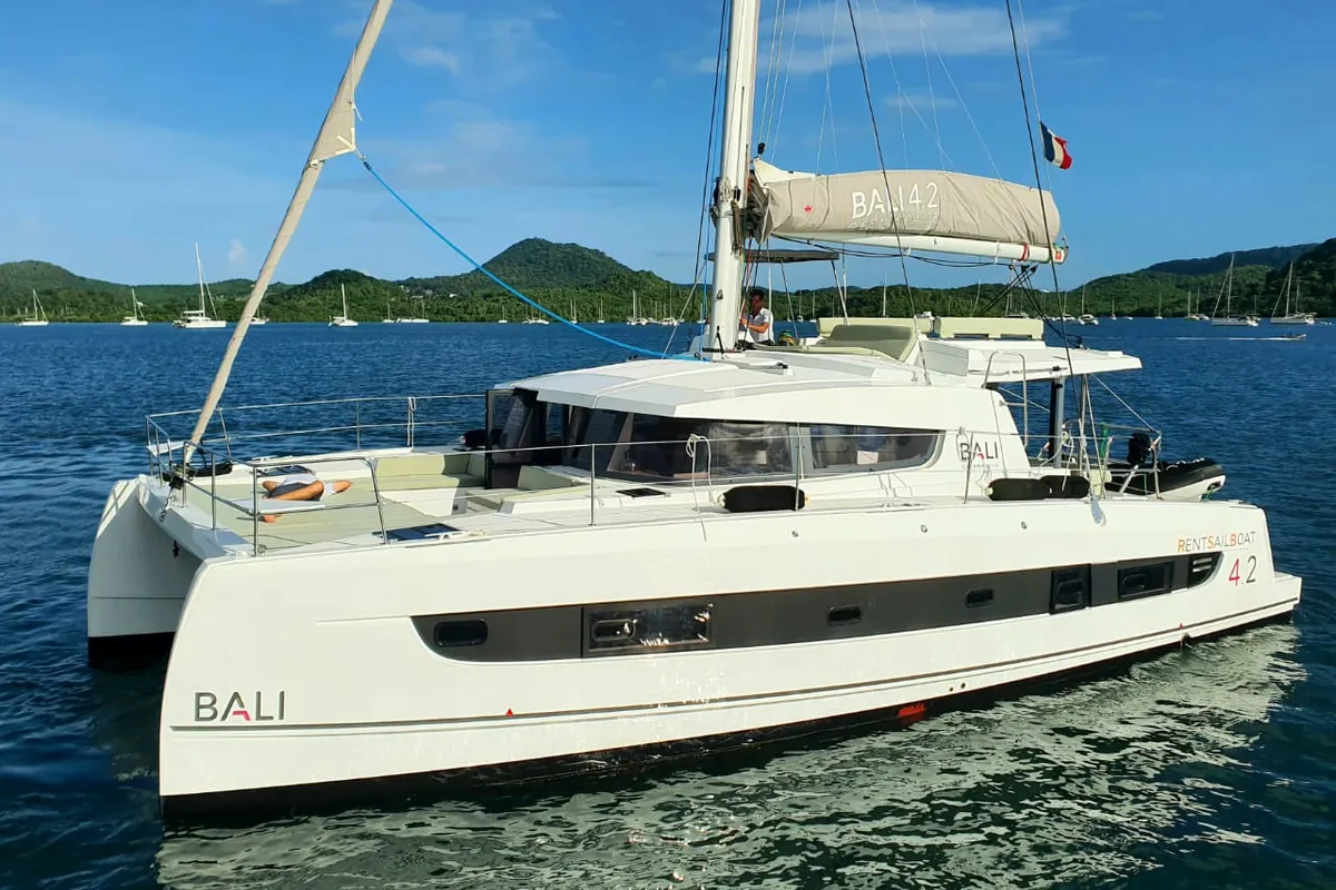Exterior view of Vincy, a Bali 4.2 catamaran at Ajaccio, France
