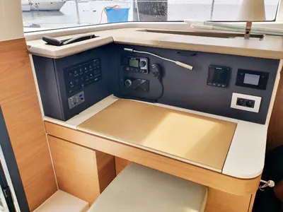 Cockpit of Vincy, a Bali 4.2 catamaran at Ajaccio, France