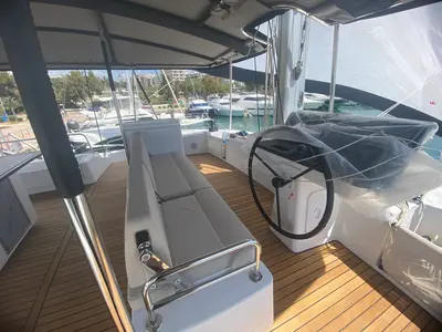 Cockpit of Bali 5.8 - 6 + 2 cab., a catamaran at Athens, Greece