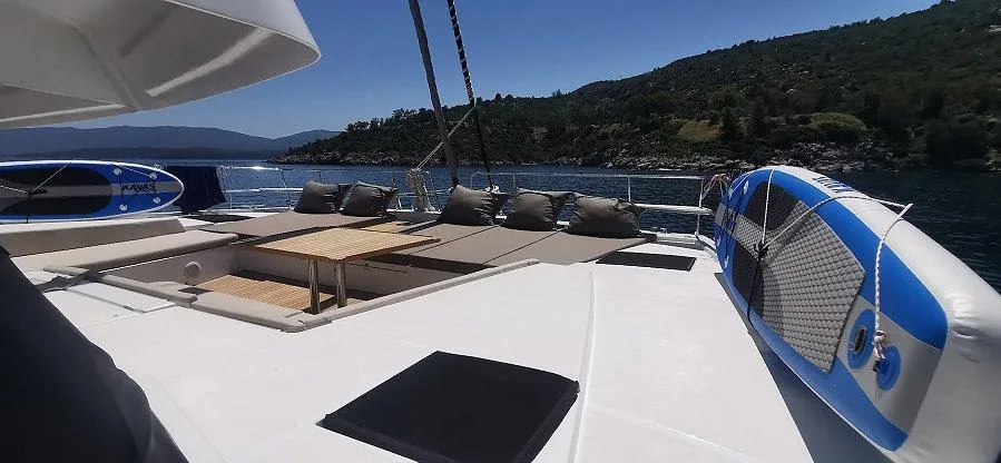 Deck of Bali 5.8 - 6 + 2 cab., a catamaran at Athens, Greece