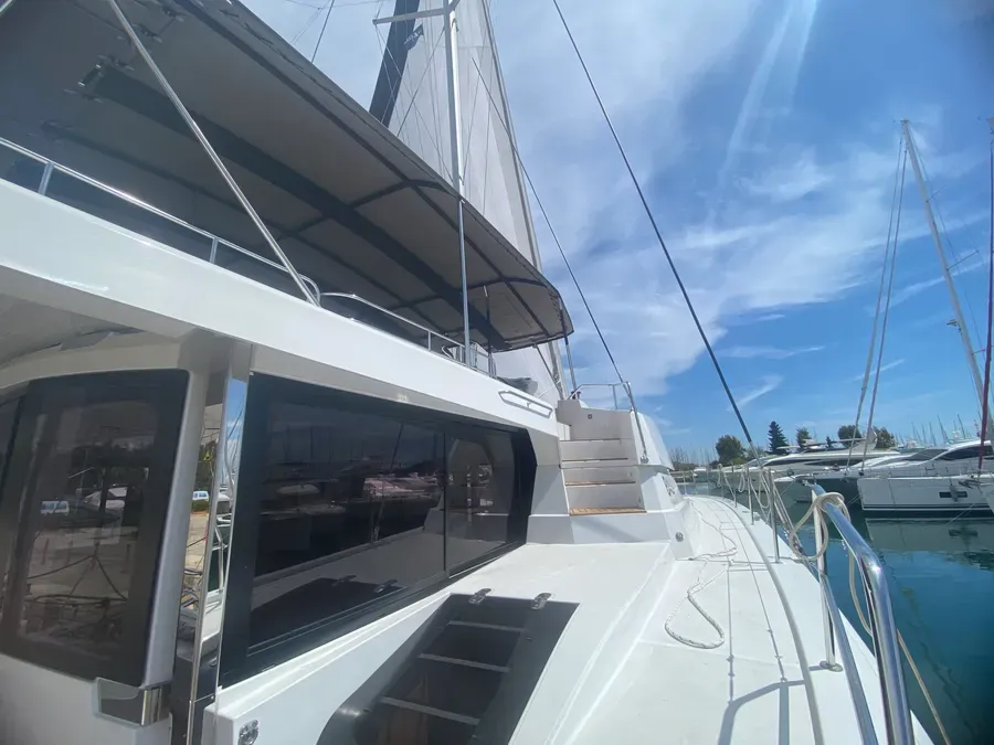 Deck of Bali 5.8 - 6 + 2 cab., a catamaran at Athens, Greece