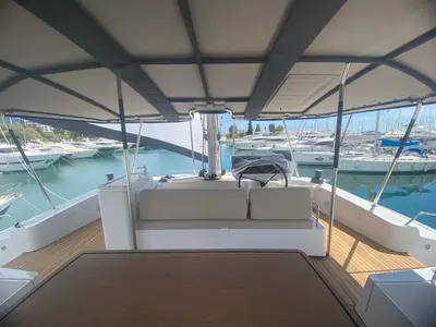 Deck of Bali 5.8 - 6 + 2 cab., a catamaran at Athens, Greece