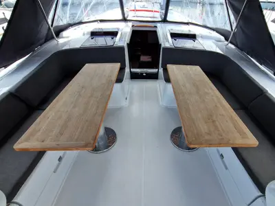Deck of Charles, a Hanse 508 sailboat at Thessaloniki, Greece