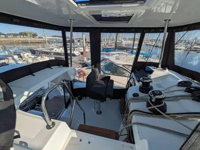 Cockpit of Ti Casa, a Lagoon 43 catamaran at Bonifacio / Bunifaziu, France