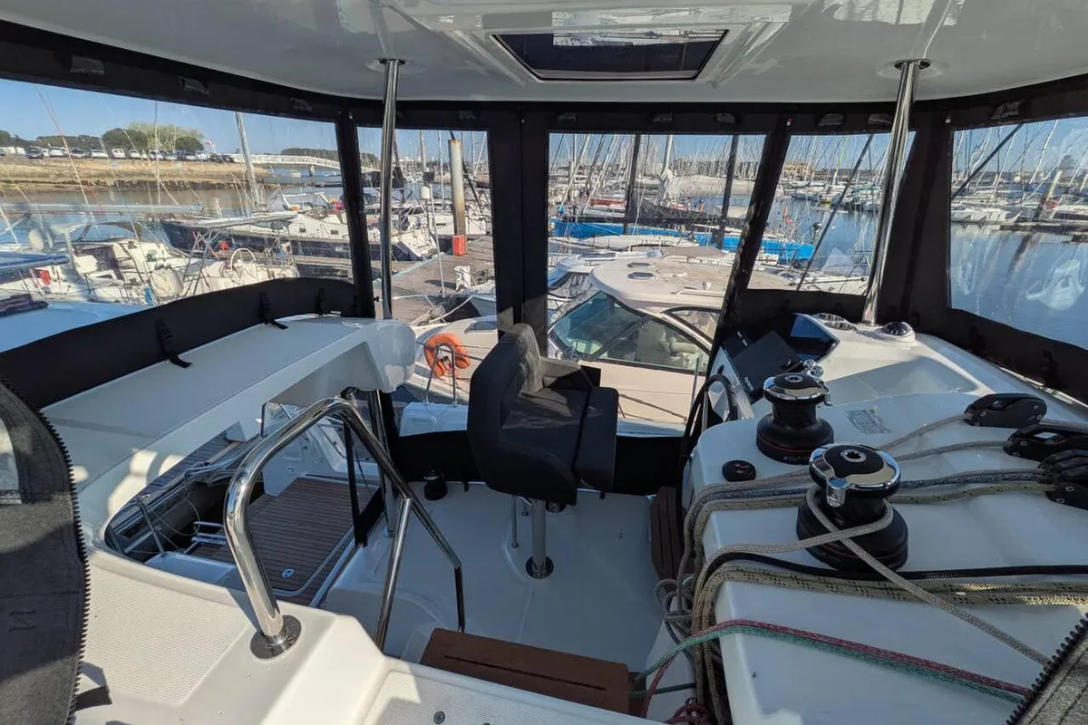 Cockpit of Ti Casa, a Lagoon 43 catamaran at Bonifacio / Bunifaziu, France
