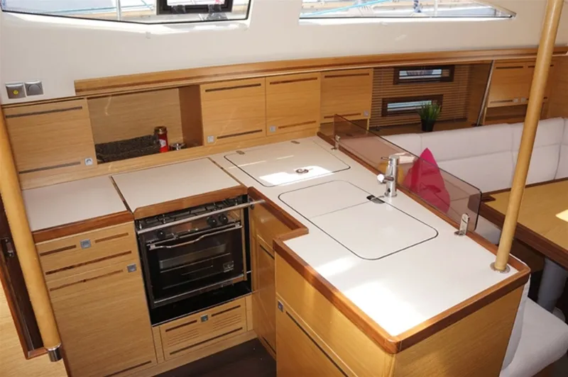 Galley of Thalia, a Elan 394 Impression sailboat at Kontokali, Greece
