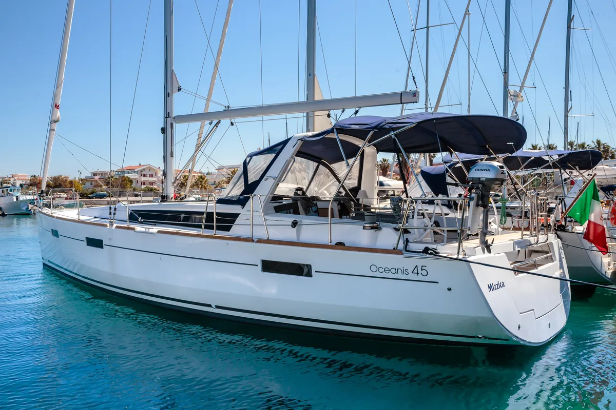 Exterior view of Mizzica, a Beneteau Oceanis 45 sailboat at Capo d'Orlando, Italy