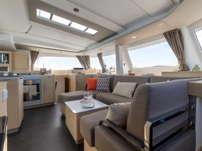 Salon of Premium +, a Fountaine Pajot New 44 catamaran at Portimão, Portugal