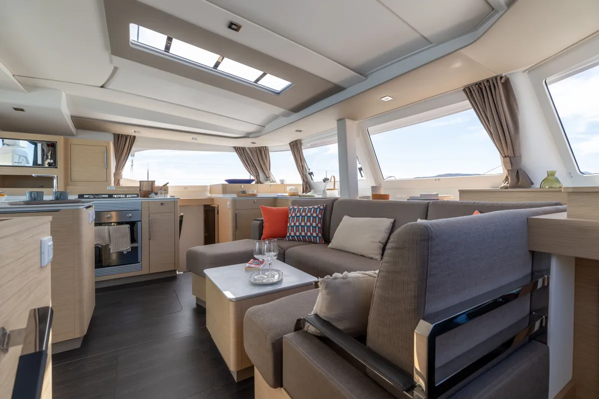 Salon of Premium +, a Fountaine Pajot New 44 catamaran at Portimão, Portugal