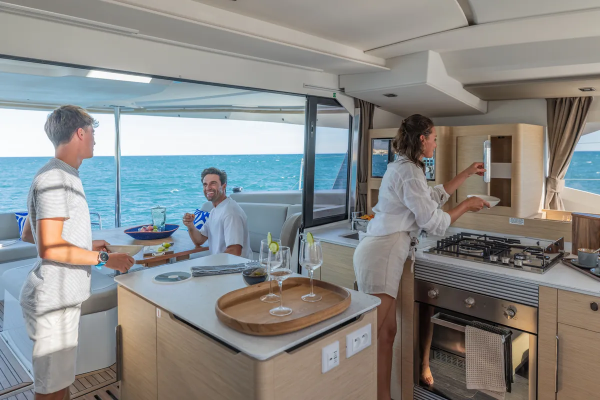 Galley of Premium +, a Fountaine Pajot New 44 catamaran at Portimão, Portugal