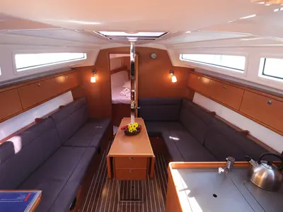 Salon of Dory 2, a Bavaria Cruiser 34 sailboat at Fethiye, Turkey