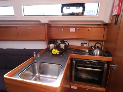 Galley of Dory 2, a Bavaria Cruiser 34 sailboat at Fethiye, Turkey