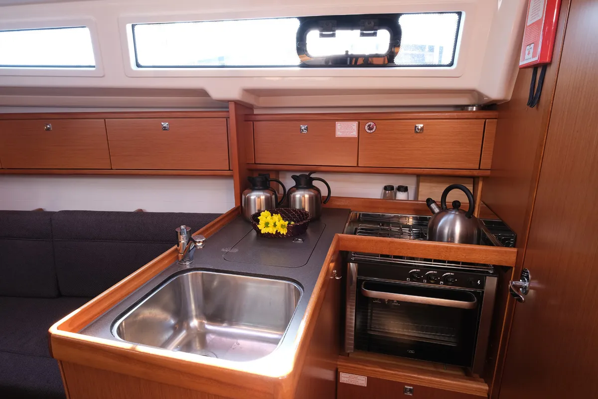 Galley of Dory 2, a Bavaria Cruiser 34 sailboat at Fethiye, Turkey